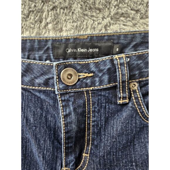 Calvin Klein Jeans Womens 8 Blue Dark Wash Flare Jeans Mid Rise 30 Waist 29.5 In - Picture 2 of 3
